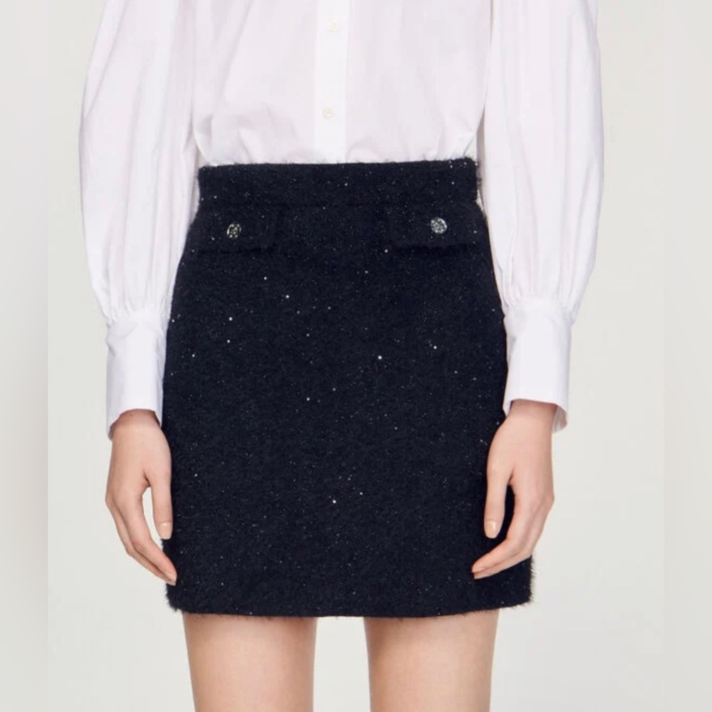 Sandro Tweed High Waisted Skirt